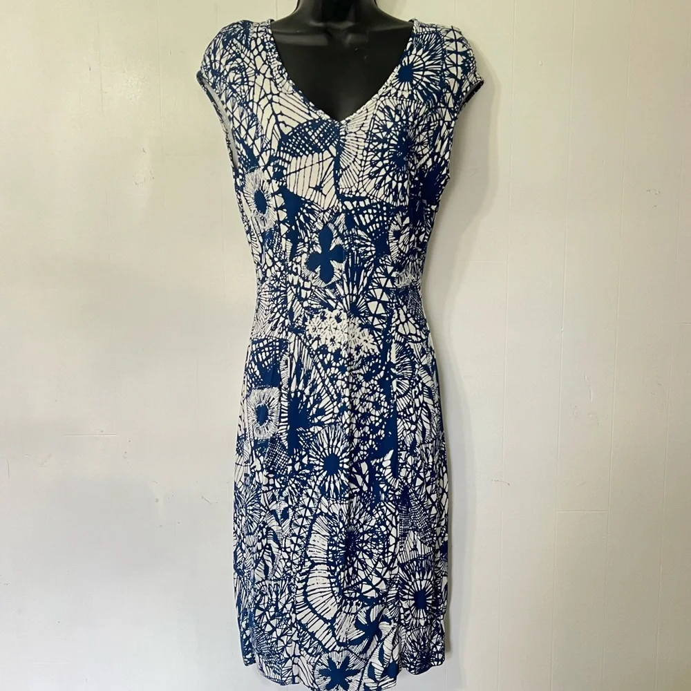 Tory Burch Baltic Sea Dream Catcher V-Neck Cap Sleeve Midi Dress Size XS